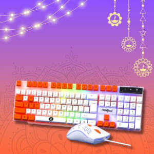 FRONTECH Nova Knight Gaming Keyboard and Mouse Combo with RGB Backlight Effects (KB-0043) White, Orange